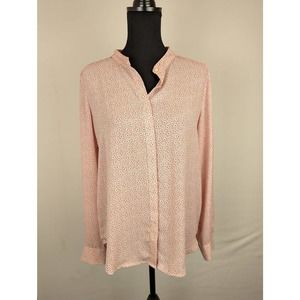 Loft Pink White Blue Floral Women's Long Sleeve Button Up Blouse Size Small